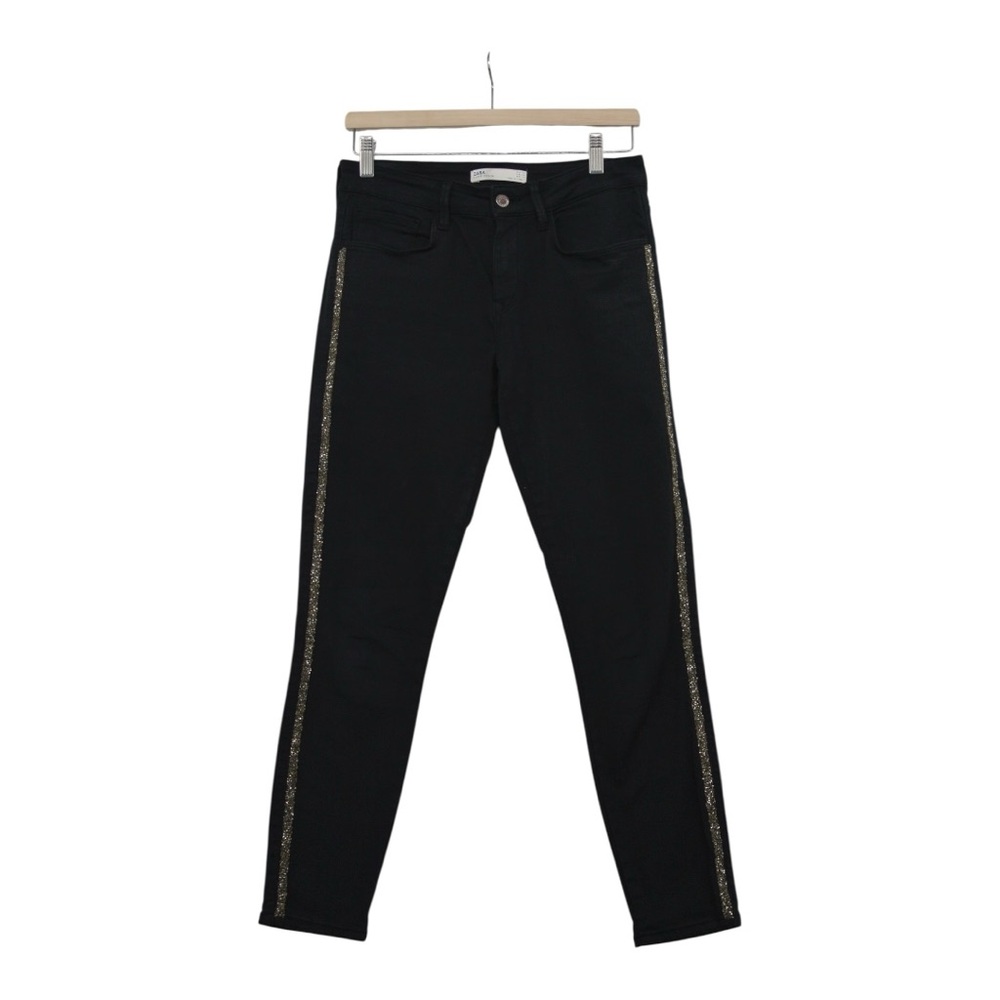 Zara Women's High Rise Denim 🖤 Black with Gold and Gunmetal Accent Rhinestones 💖 - Picture 3 of 11